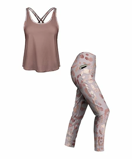 Lily | Pink Leopard Crisscross-Strap Tank & Pocket Leggings - Women 1 Lily | Pink Leopard Crisscross-Strap Tank & Pocket Leggings - Women