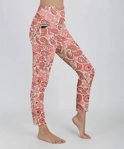 Lily | Pink & Beige Paisley High-Waist Pocket Leggings - Women