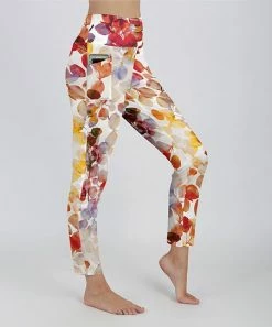 Lily | Red & Yellow Abstract Leaves Pocket High-Waist Leggings - Women