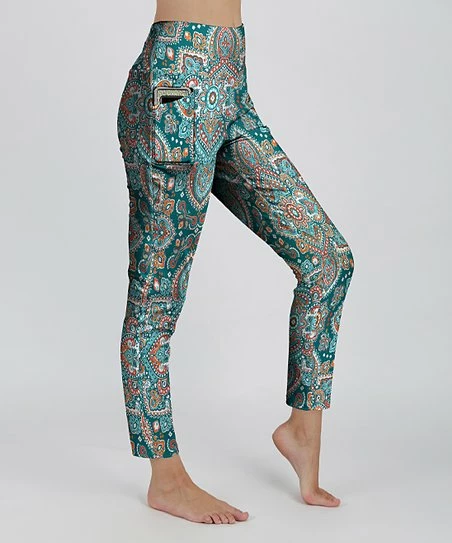 Lily | Turquoise & Orange Mandala High-Waist Pocket Leggings - Women 1 Lily | Turquoise & Orange Mandala High-Waist Pocket Leggings - Women