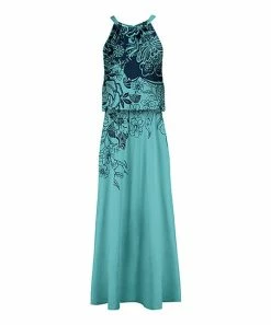 Lily | Turquoise & Navy Floral Sleeveless Blouson Maxi Dress - Women & Plus