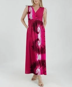 Lily | Pink & White Tie-Dye Spiral Surplice Pocket Maxi Dress - Plus