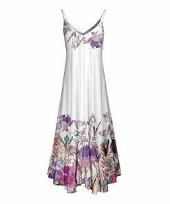 Lily | White & Purple Floral Sleeveless V-Neck Maxi Dress - Women