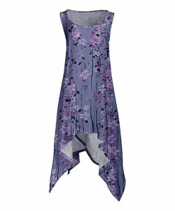 Lily | Purple & Black Floral Shark Bite Sleeveless Dress - Plus