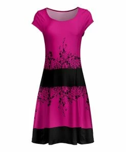 Lily | Pink & Black Floral Stripe Cap-Sleeve Dress - Plus