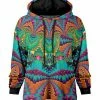 Lily | Black & Multicolor Geometric Pocket Drawstring Hoodie - Women