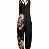 Lily | Black & Rose Floral Side-Pocket Racerback Jumpsuit - Plus