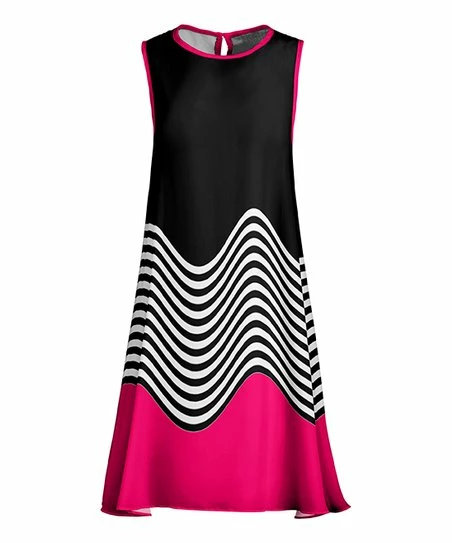 Lily | Pink & Black Wavy Stripe Sleeveless Shift Dress - Women & Plus 1 Lily | Pink & Black Wavy Stripe Sleeveless Shift Dress - Women & Plus