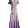 Lily | Light Purple Abstract Short-Sleeve Wrap Maxi Dress - Plus