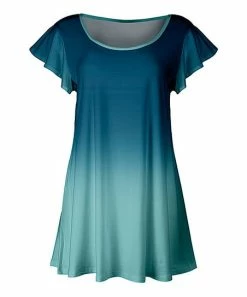 Lily | Teal & Turquoise Ombré Flutter-Sleeve Tunic - Women