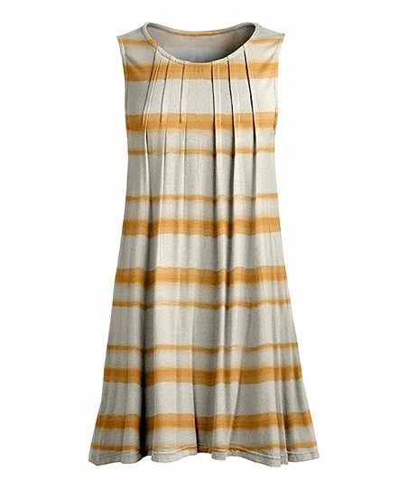 Lily | Brown & Beige Stripe Pleat-Front Sleeveless Tunic - Women 1 Lily | Brown & Beige Stripe Pleat-Front Sleeveless Tunic - Women