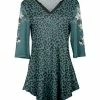 Lily | Teal & Black Leopard Floral Three-Quarter Sleeve Notch Neck Tunic - Plus