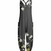 Lily | Gray & White Floral Racerback Jumpsuit - Plus