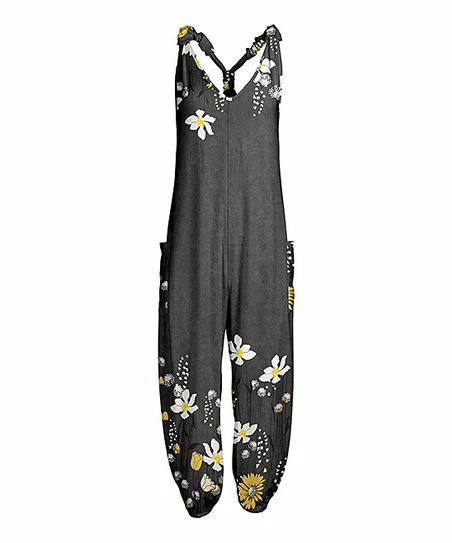 Lily | Gray & White Floral Racerback Jumpsuit - Plus 1 Lily | Gray & White Floral Racerback Jumpsuit - Plus