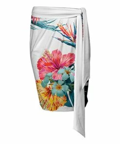 Lily | White & Teal Floral Tie-Waist Pencil Skirt - Plus