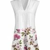 Lily | White & Pink Floral Sleeveless V-Neck Tunic - Women