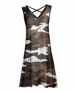 Lily | Olive & Brown Camo Crisscross-Back Sleeveless Dress - Women