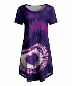 Lily | Purple & White Tie-Dye Heart Short-Sleeve A-Line Dress - Women & Plus
