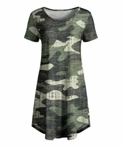 Lily | Olive & Green Camo Short-Sleeve A-Line Dress - Plus