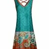 Lily | Rust & Teal Arabesque Crisscross-Back Sleeveless Dress - Women
