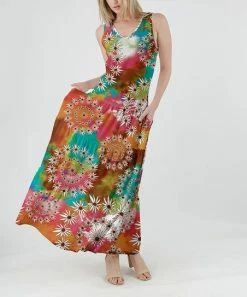 Lily | Teal & White Floral Pocket Sleeveless Maxi Dress - Women