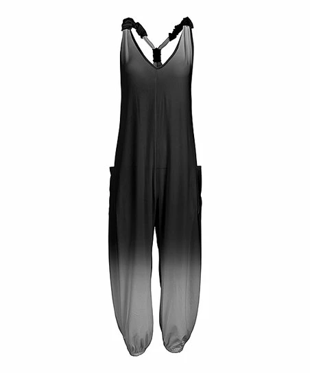 Lily | Gray & Black Ombré Pocket Racerback Jumpsuit - Plus 1 Lily | Gray & Black Ombré Pocket Racerback Jumpsuit - Plus