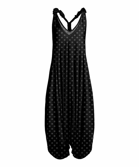 Lily | Black & Gray Dot Racerback Harem Jumpsuit - Women 1 Lily | Black & Gray Dot Racerback Harem Jumpsuit - Women