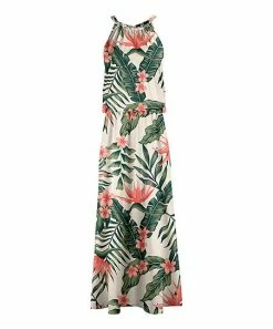 Lily | Cream & Green Tropical Floral Sleeveless Blouson Maxi Dress - Plus