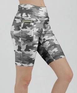Lily | Gray & White Camo Pocket Bike Shorts - Women & Plus