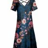 Lily | Navy & Pink Floral Crisscross-Back V-Neck Dress - Women