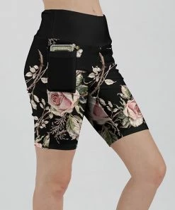 Lily | Black & Pink Floral Pocket Bike Shorts - Women