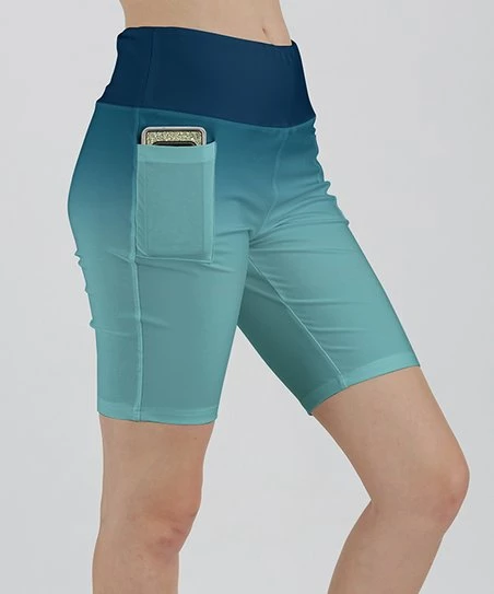 Lily | Turquoise & Navy Ombré Pocket Bike Shorts - Women & Plus 1 Lily | Turquoise & Navy Ombré Pocket Bike Shorts - Women & Plus