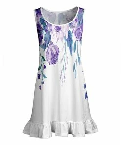 Lily | White & Purple Floral Ruffle-Hem Sleeveless Tunic - Women