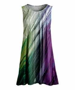 Lily | Green & Purple Abstract Pleated Sleeveless Tunic - Women