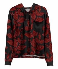 Lily | Black & Red Leaves Penny-Pocket Hoodie - Women
