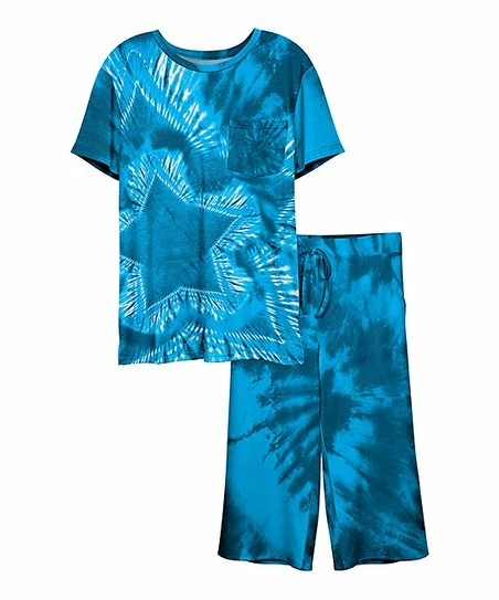 Lily | Blue & Turquoise Star Tie-Dye Pocket Tee & Lounge Pants - Women 1 Lily | Blue & Turquoise Star Tie-Dye Pocket Tee & Lounge Pants - Women