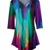 Lily | Purple Abstract Three-Quarter Sleeve V-Neck Tunic - Women & Plus