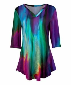 Lily | Purple Abstract Three-Quarter Sleeve V-Neck Tunic - Women & Plus
