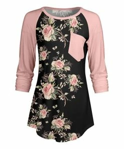 Lily | Black & Rose Floral Pocket Raglan Tunic - Women & Plus