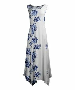 Lily | White & Navy Floral Sleeveless Handkerchief Maxi Dress - Women & Plus