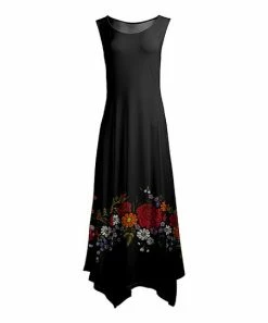 Lily | Black & Red Floral Sleeveless Handkerchief Maxi Dress - Women & Plus