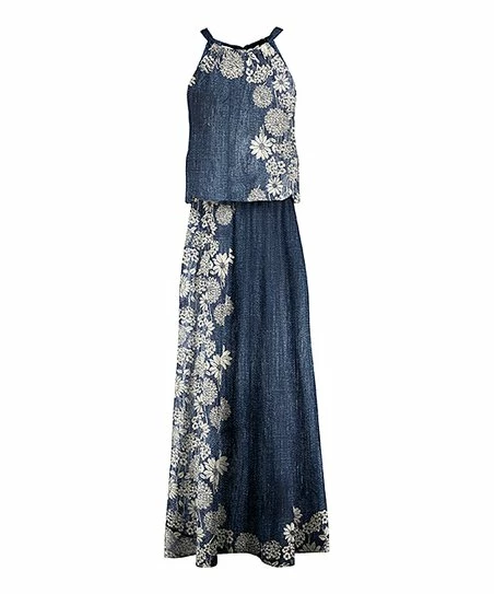 Lily | Blue & Cream Floral Sleeveless Blouson Maxi Dress - Women & Plus 1 Lily | Blue & Cream Floral Sleeveless Blouson Maxi Dress - Women & Plus