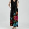 Lily | Black & White Floral Pocket Surplice Maxi Dress - Plus