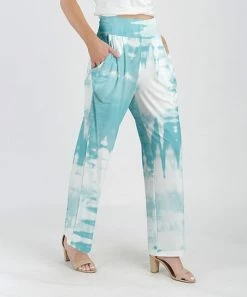 Lily | White & Blue Tie-Dye Pocket High-Waist Pants - Women