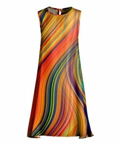 Lily | Yellow & Orange Paint-Stroke Stripe Sleeveless Shift Dress - Women & Plus