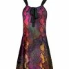 Lily | Black & Pink Snake Tie-Neck Swing Tunic - Women