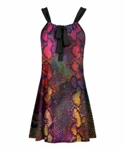 Lily | Black & Pink Snake Tie-Neck Swing Tunic - Women