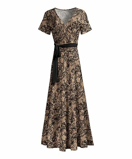 Lily | Cream & Black Arabesque Wrap Maxi Dress - Women 1 Lily | Cream & Black Arabesque Wrap Maxi Dress - Women