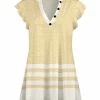 Lily | Yellow & Cream Stripe Button-Front V-Neck Sleeveless Tunic - Women