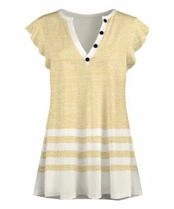 Lily | Yellow & Cream Stripe Button-Front V-Neck Sleeveless Tunic - Women